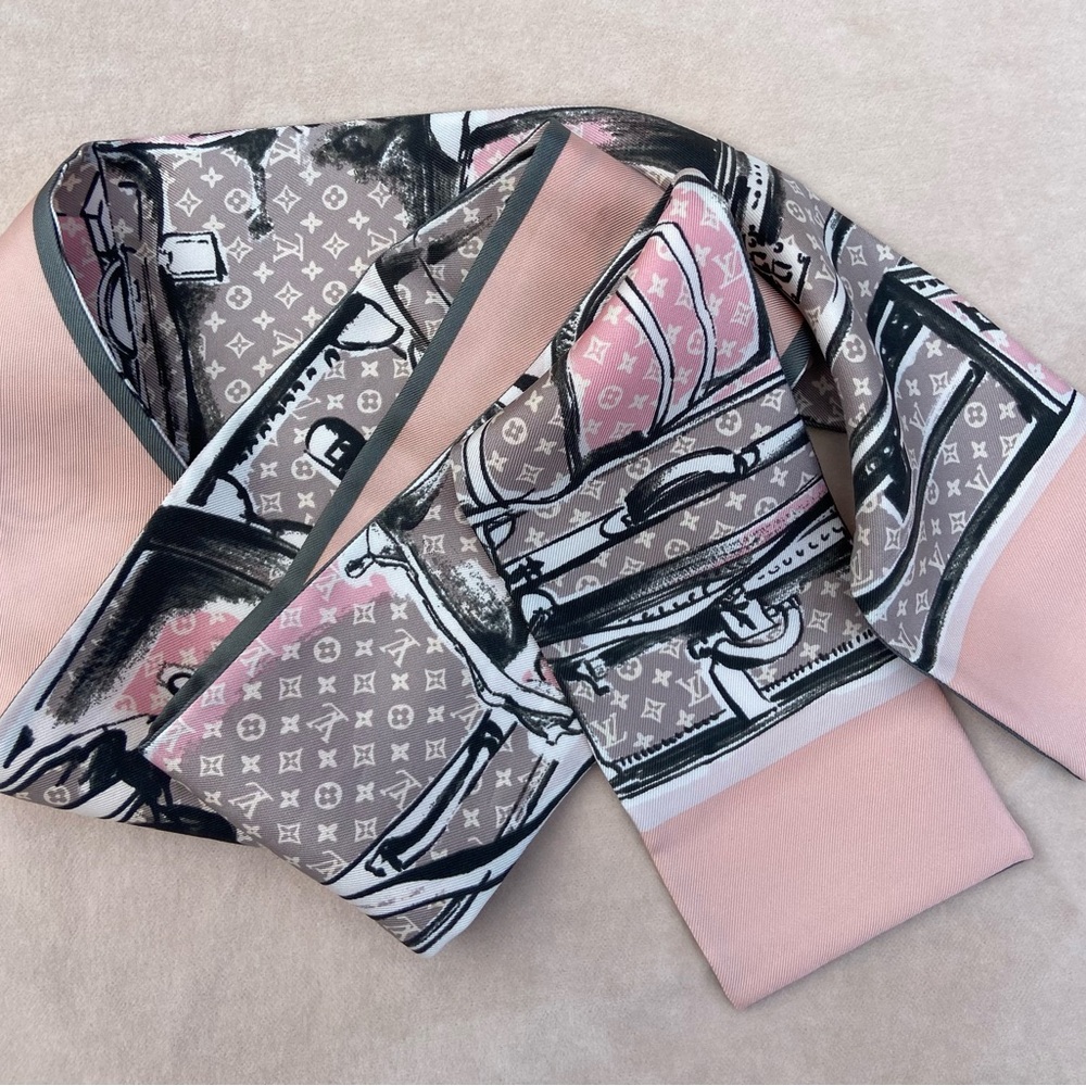 Louis Vuitton Pink and Gray tone Luggage Patterned Scarf - Picture 2 of 6